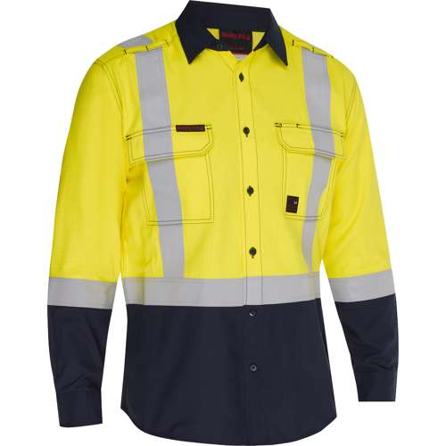 385MFRHS AR/FR Men's Ripstop Long Sleeve Button Down with Navy Bottom - Industrial Wash Durable