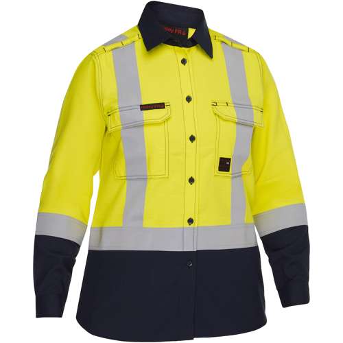 385WFRHS AR/FR Women's Ripstop Long Sleeve Button Down with Navy Bottom - Industrial Wash Durable