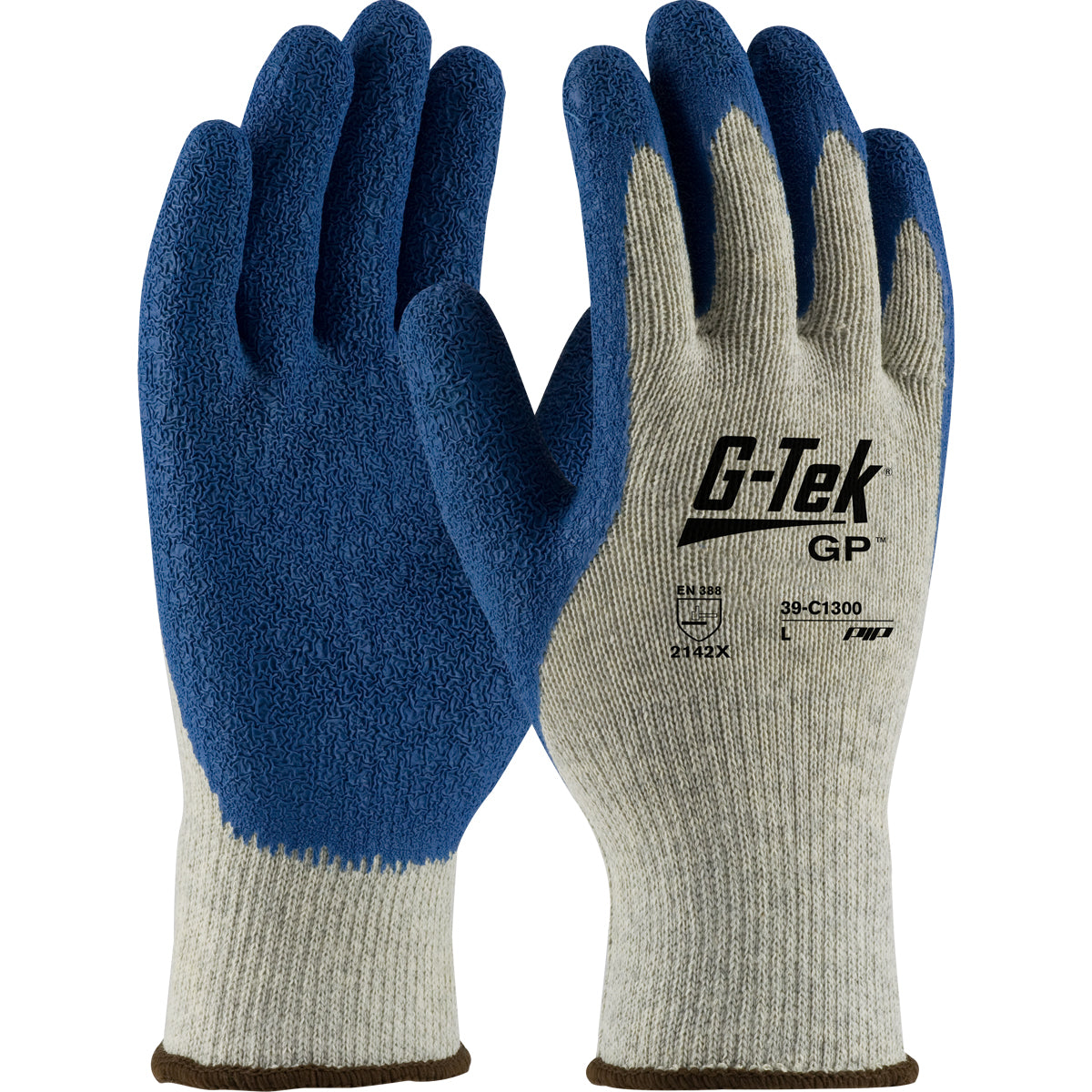 39-C1300 Premium Weight Seamless Knit Polyester/Cotton Glove with Latex Coated Crinkle Grip on Palm & Fingers