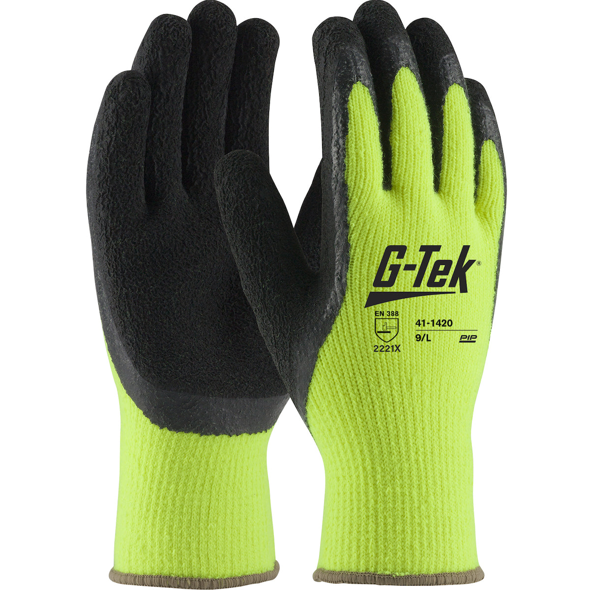 41-1420 Hi-Vis Seamless Knit Acrylic Glove with Latex Coated Foam Grip on Palm, Fingers & Thumb