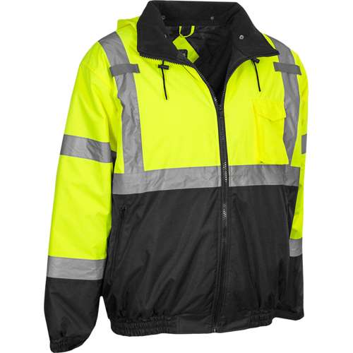 413GT ANSI Type R Class 3 Waterproof Black Bottom Bomber Jacket with Quilted Fleece Liner