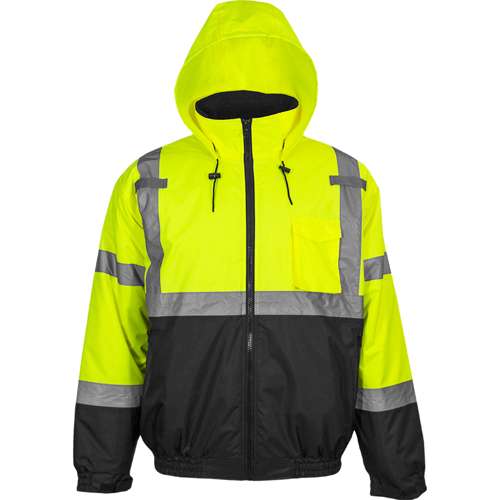 413GT ANSI Type R Class 3 Waterproof Black Bottom Bomber Jacket with Quilted Fleece Liner
