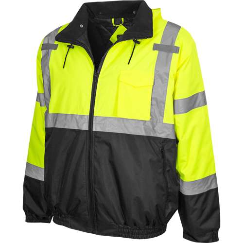 413GT ANSI Type R Class 3 Waterproof Black Bottom Bomber Jacket with Quilted Fleece Liner