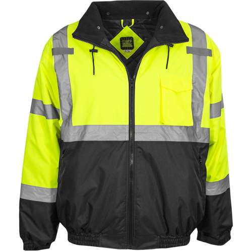 413GT ANSI Type R Class 3 Waterproof Black Bottom Bomber Jacket with Quilted Fleece Liner