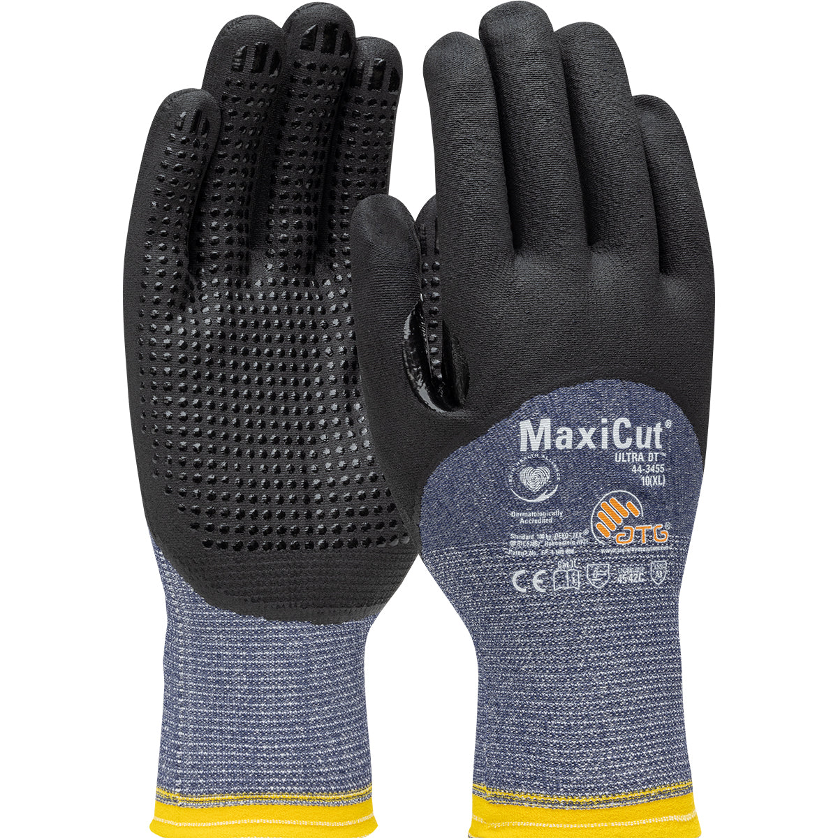 44-3455 Seamless Knit Engineered Yarn Glove with Premium Nitrile Coated MicroFoam Grip on Palm, Fingers & Knuckles - Micro Dot Palm - Touchscreen