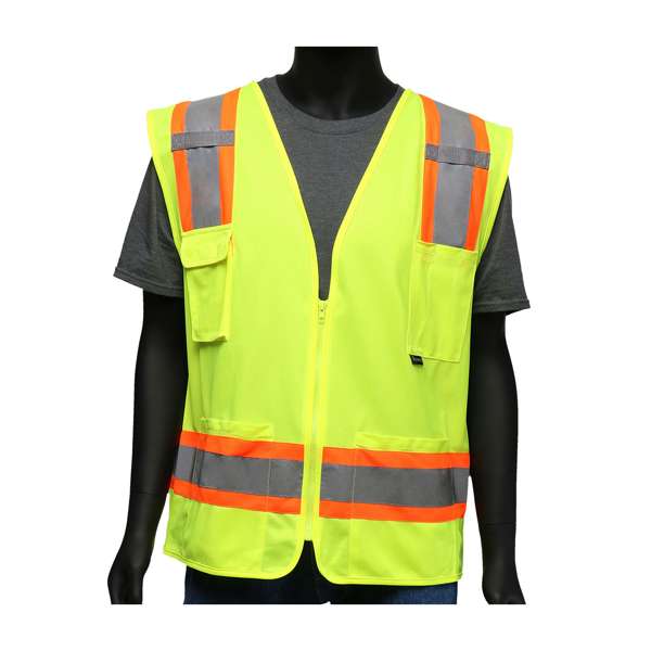 ANSI Type R Class 2 Two-Tone Mesh Vest with Solid Front, Mesh Back and "D" Ring Access