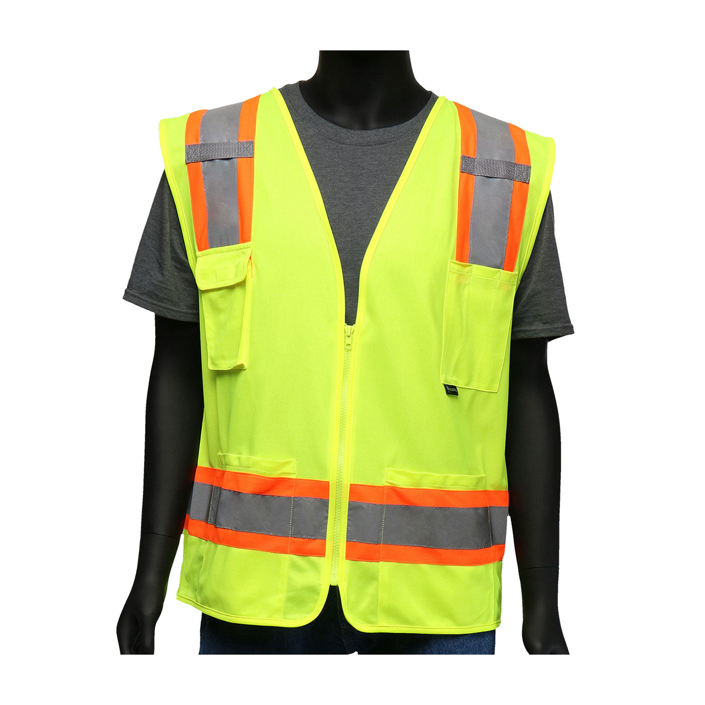 ANSI Type R Class 2 Two-Tone Mesh Vest with Solid Front, Mesh Back and "D" Ring Access