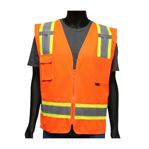 ANSI Type R Class 2 Two-Tone Mesh Vest with Solid Front, Mesh Back and "D" Ring Access