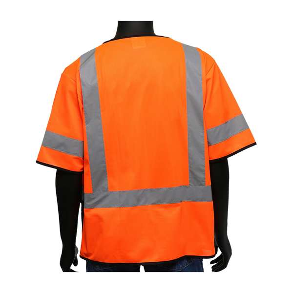 ANSI Type R Class 3 Five Pocket Solid Front/Mesh Back Vest with Black Bottom Front