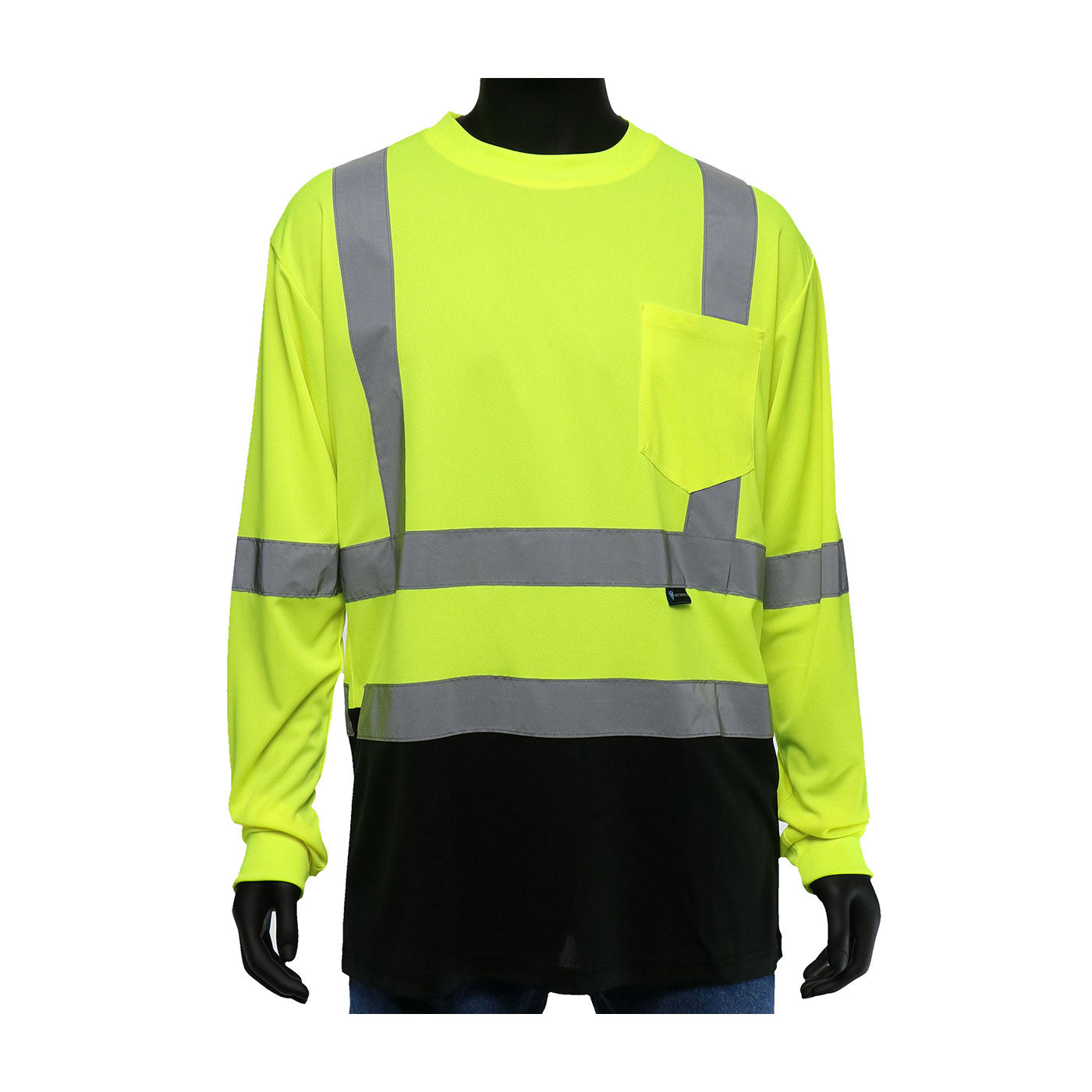 ANSI Type R Class 3 Long Sleeve T-Shirt with Black Bottom Front