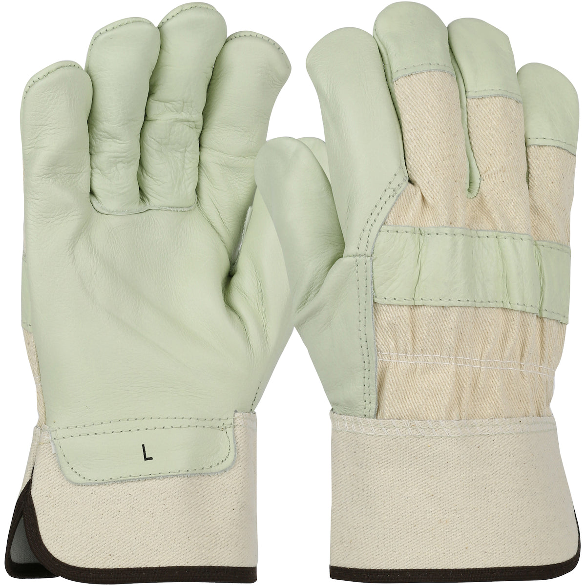 5000 Premium Grade Top Grain Cowhide Leather Palm Glove with Canvas Back - Rubberized Safety Cuff
