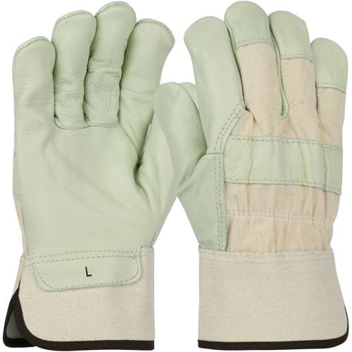 5000 Premium Grade Top Grain Cowhide Leather Palm Glove with Canvas Back - Rubberized Safety Cuff