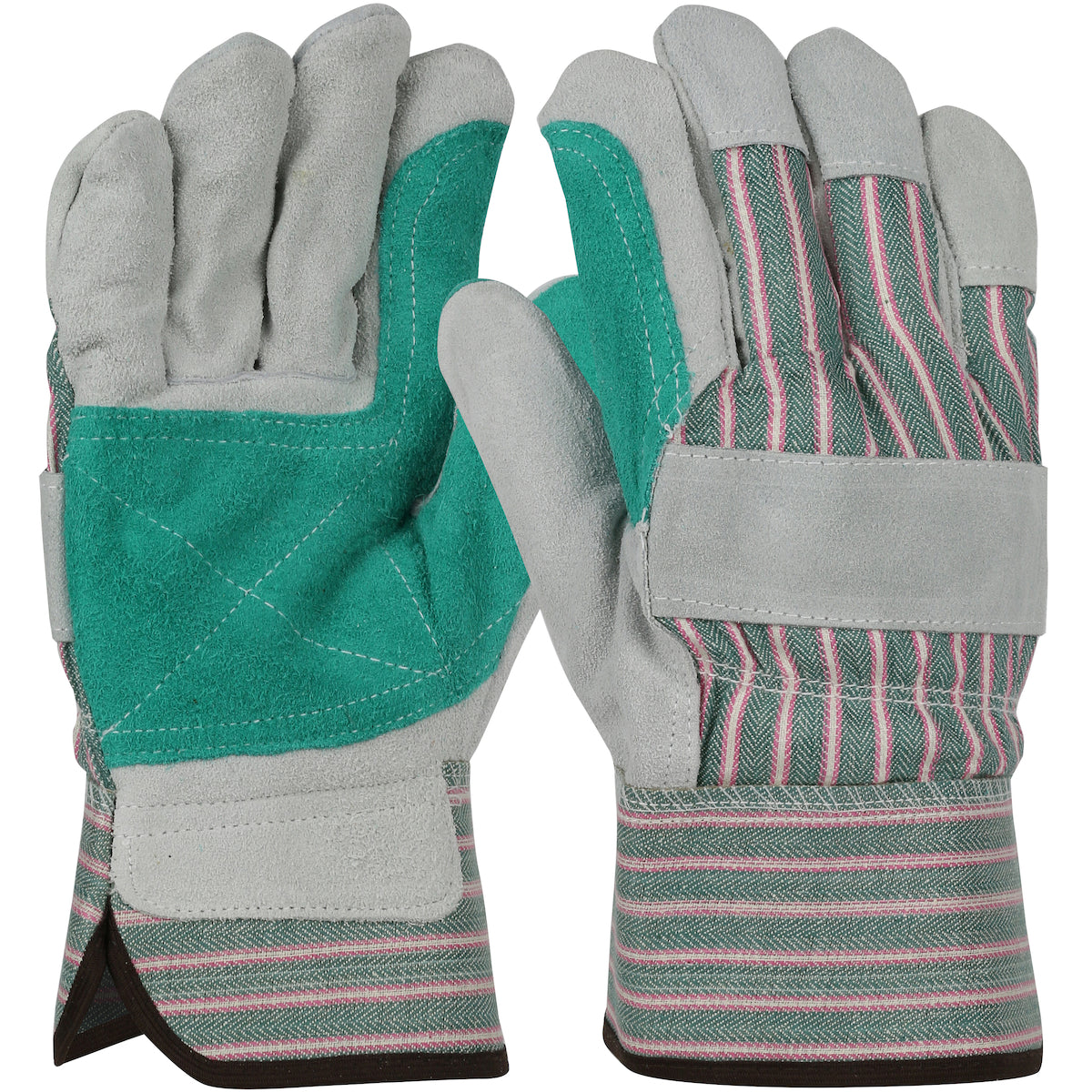 500DP Regular Grade Split Cowhide Leather Double Palm Glove with Fabric Back - Rubberized Safety Cuff