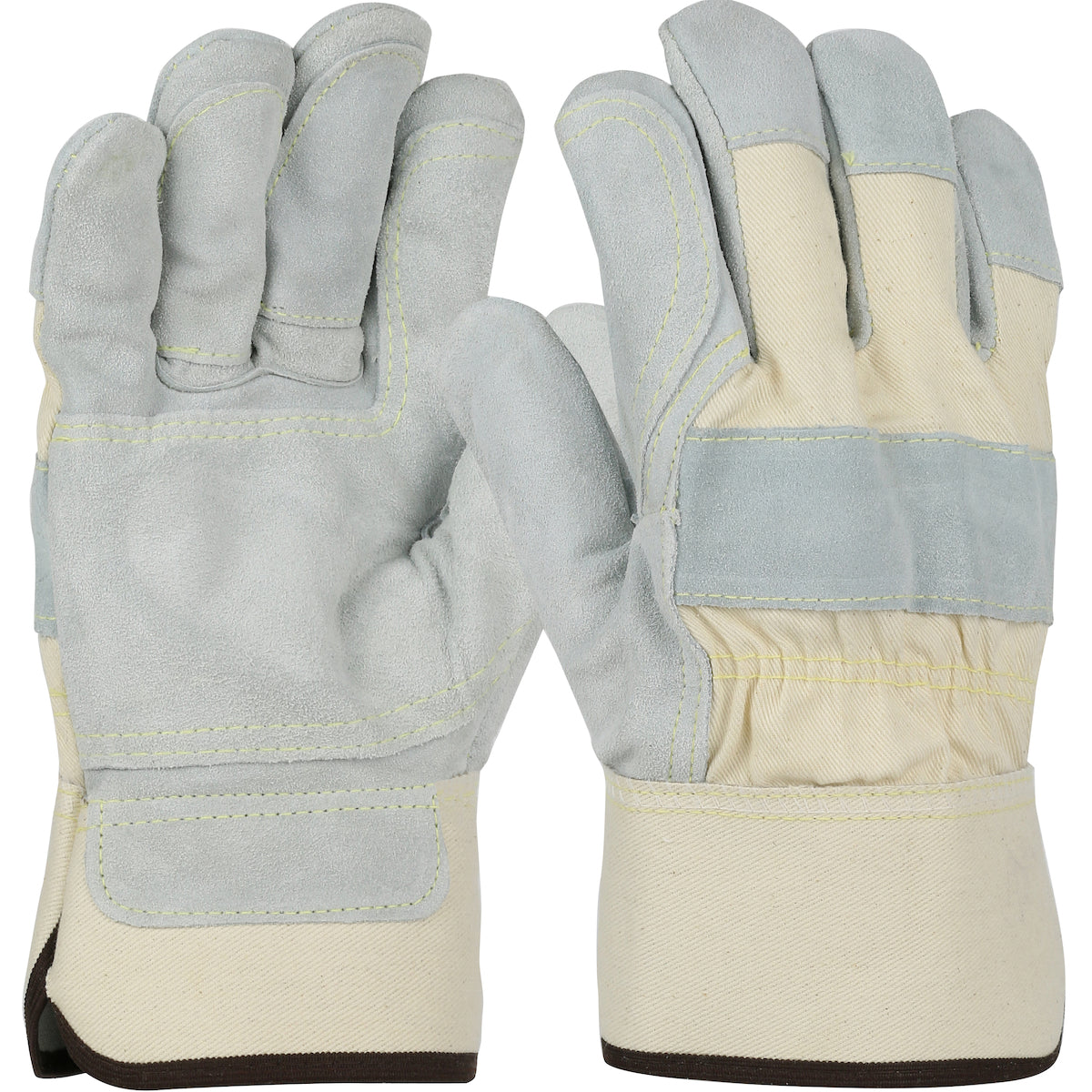 500DP-AA Premium Grade Split Cowhide Leather Double Palm Glove with Canvas Back and Aramid Stitching - Rubberized Safety Cuff