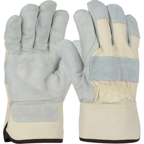 500DP-AA Premium Grade Split Cowhide Leather Double Palm Glove with Canvas Back and Aramid Stitching - Rubberized Safety Cuff