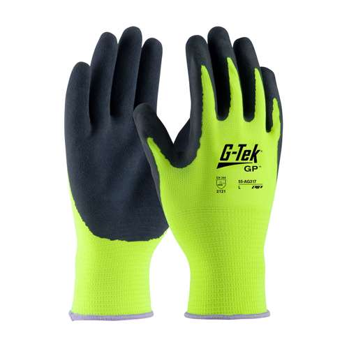 55-AG317 Hi-Vis Seamless Knit Polyester Glove with Latex Coated MicroSurface Grip on Palm & Fingers