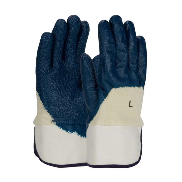 Nitrile Dipped Glove with Terry Cloth Liner and Rough Textured Grip on Palm, Fingers & Knuckles -  Safety Cuff