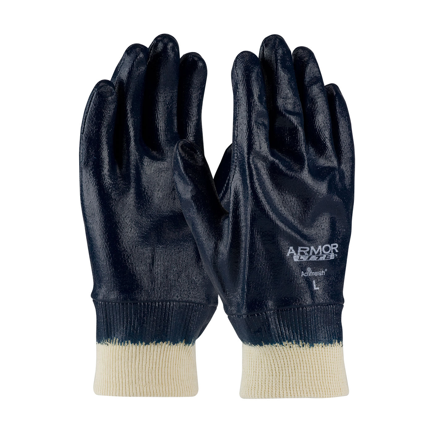 Nitrile Dipped Glove with Interlock Liner and Textured Finish on Full Hand - Knit Wrist