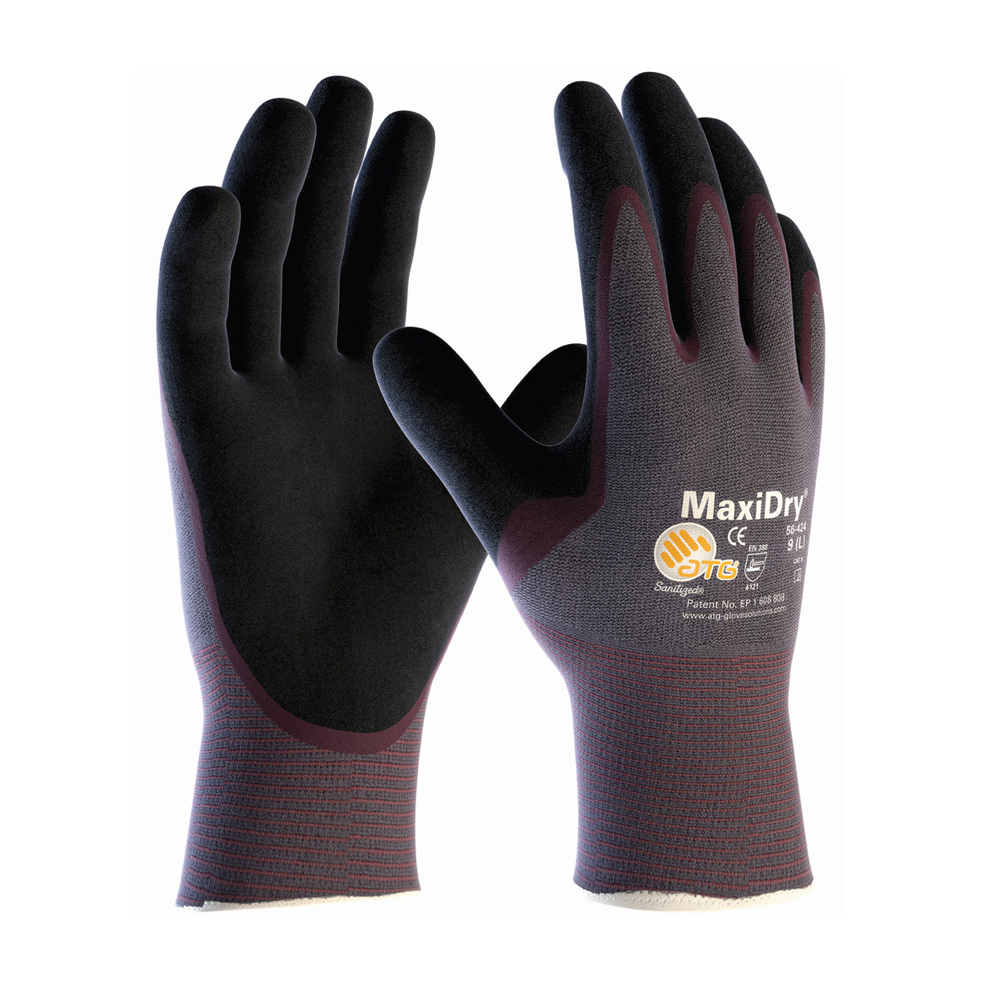 56-424 Lightweight Nitrile Glove with Seamless Knit Nylon Liner and Non-Slip MicroFoam Grip on Palm & Fingers - Palm Coated Knit Wrist