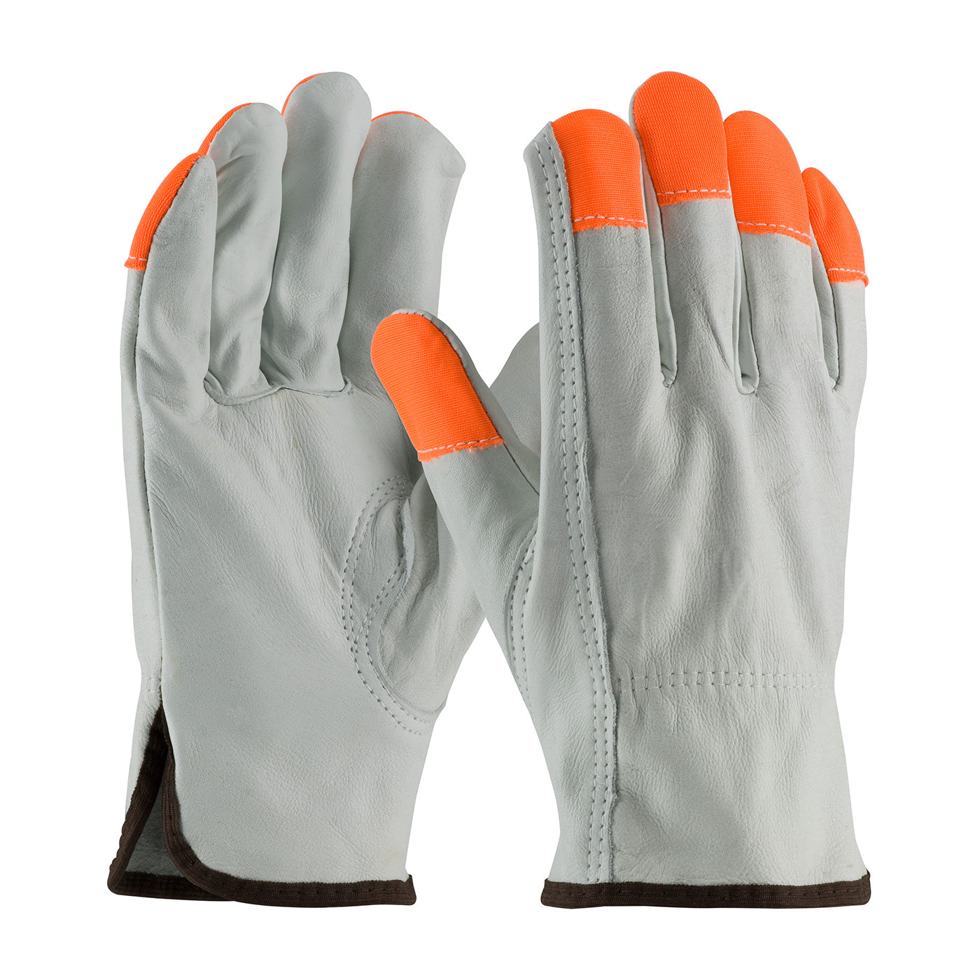 68-163HV Regular Grade Top Grain Cowhide Leather Drivers Glove with Hi-Vis Fingertips - Keystone Thumb
