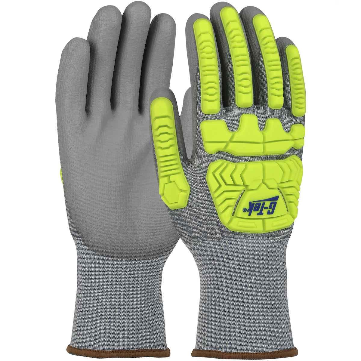 710HGUBHVG Seamless Knit HPPE Blended Glove with Hi-Vis Impact Protection and Polyurethane Coated Palm & Fingers