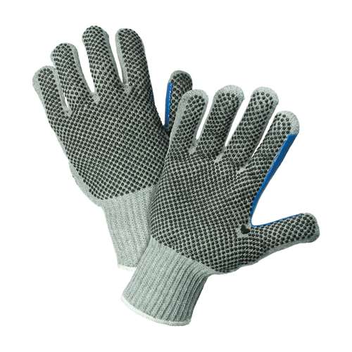 712SKBSGT Heavy Weight Seamless Knit Cotton/Polyester Glove with PVC Dotted Grip - Double-Sided w/ Extended Thumb Crotch