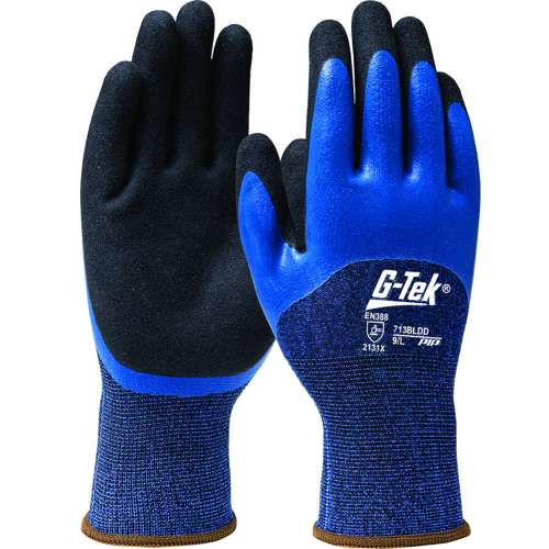 713BLDD Seamless Knit Polyester Glove with Double Dipped Latex Sandy Foam Grip - 3/4 Dip