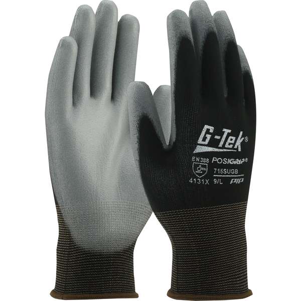 715SUGB Seamless Knit Nylon Glove with Polyurethane Coated Flat Grip on Palm & Fingers - 15 Gauge