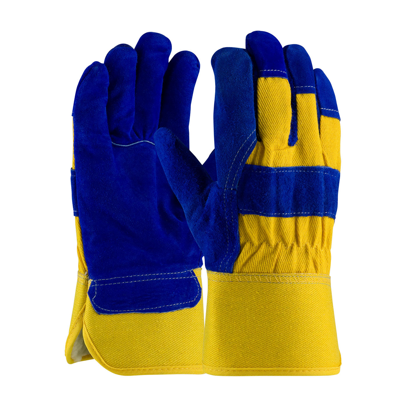 78-7863B Premium Split Cowhide Leather Palm Glove with Fabric Back and Thick Fleece Pile Lining - Rubberized Safety Cuff