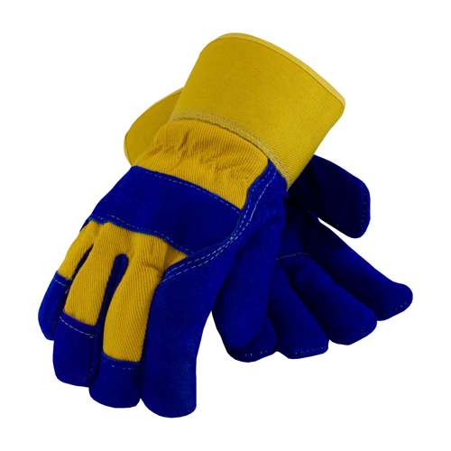 78-7863B Premium Split Cowhide Leather Palm Glove with Fabric Back and Thick Fleece Pile Lining - Rubberized Safety Cuff