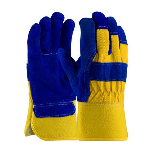 78-7863B Premium Split Cowhide Leather Palm Glove with Fabric Back and Thick Fleece Pile Lining - Rubberized Safety Cuff