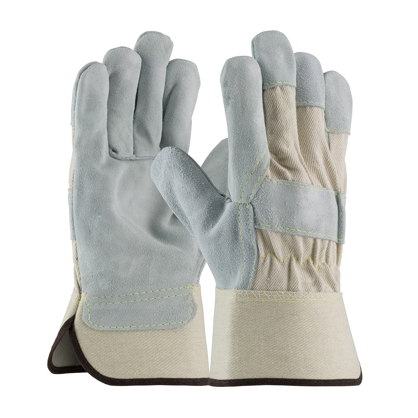 80-8800 Heavy Premium Split Cowhide Leather Palm Glove with Canvas Back and Aramid Stitching - Rubberized Safety Cuff
