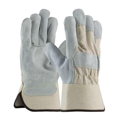 80-8800 Heavy Premium Split Cowhide Leather Palm Glove with Canvas Back and Aramid Stitching - Rubberized Safety Cuff