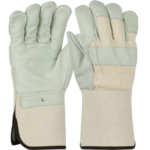 Premium Grade Top Grain Cowhide Leather Palm Glove with Canvas Back - Rubberized Gauntlet Cuff