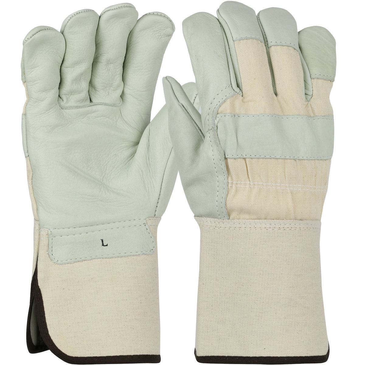 Premium Grade Top Grain Cowhide Leather Palm Glove with Canvas Back - Rubberized Gauntlet Cuff