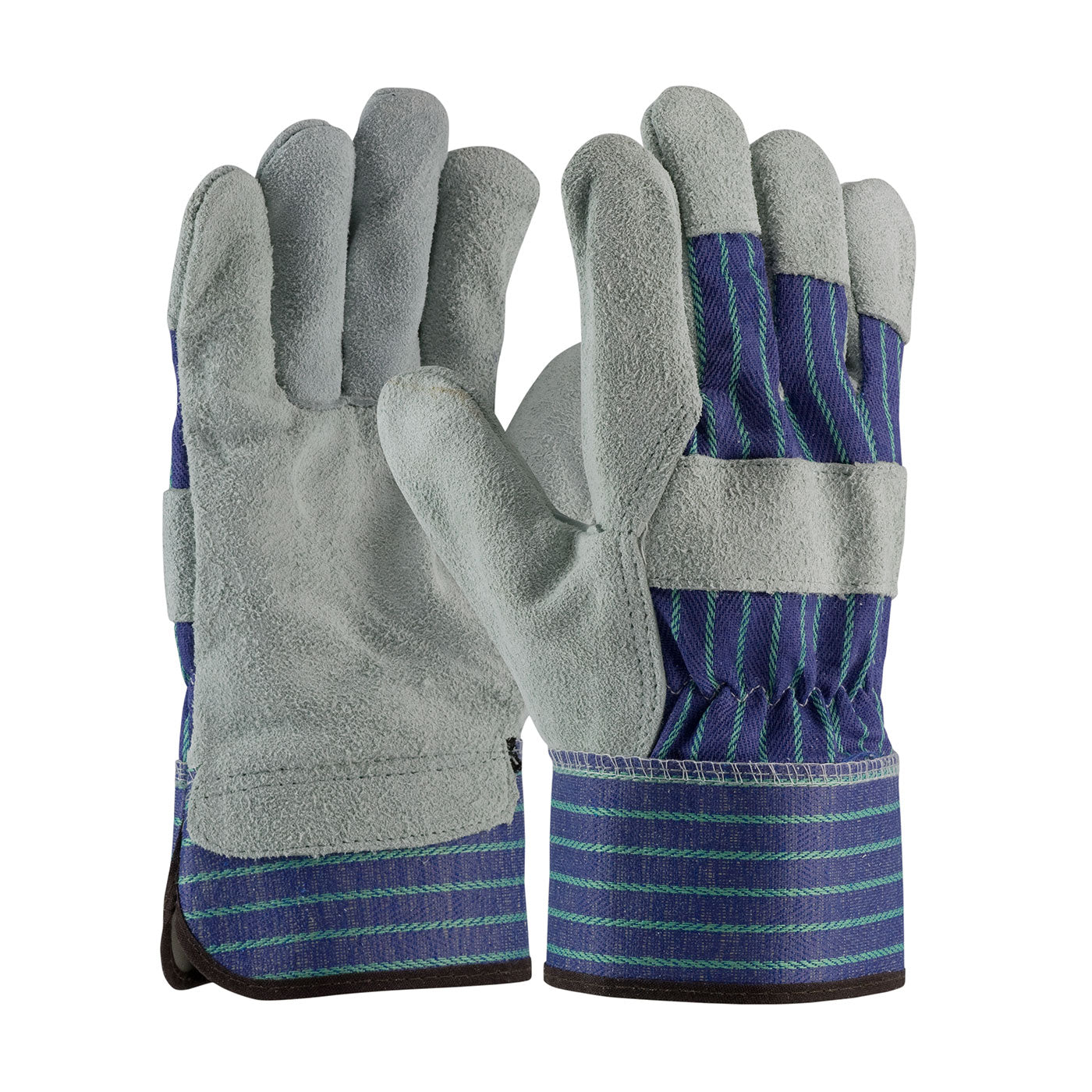 82-7563 Superior Grade Split Cowhide Leather Palm Glove with Fabric Back - Rubberized Safety Cuff