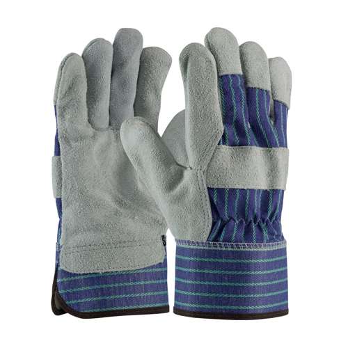 82-7563 Superior Grade Split Cowhide Leather Palm Glove with Fabric Back - Rubberized Safety Cuff