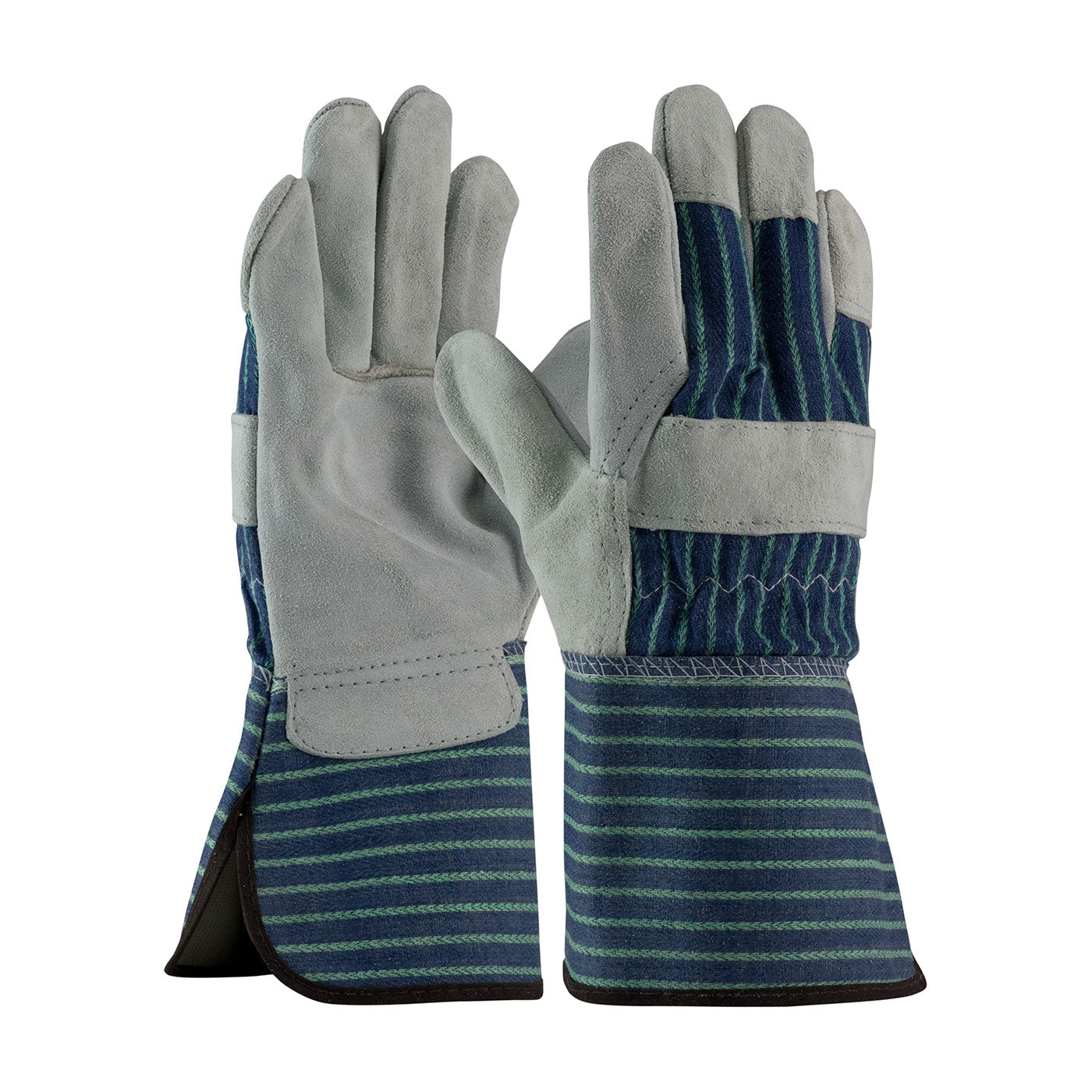 Superior Grade Split Cowhide Leather Palm Glove with Fabric Back - Rubberized Gauntlet Cuff