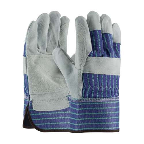 82-7763 Superior Grade Split Cowhide Leather Double Palm Glove with Fabric Back - Rubberized Safety Cuff