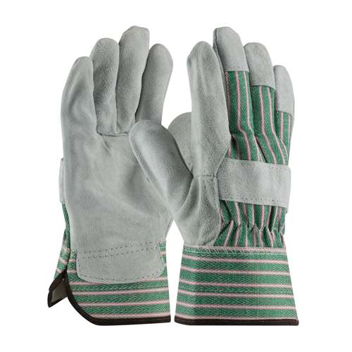 83-6563 Regular Grade Split Cowhide Leather Palm Glove with Fabric Back - Rubberized Safety Cuff