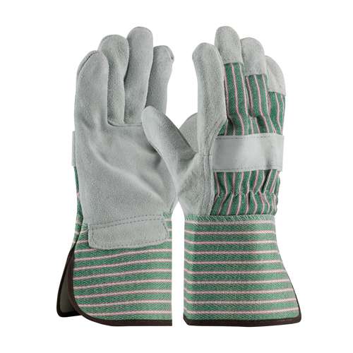 83-6663 Regular Grade Split Cowhide Leather Palm Glove with Fabric Back - Rubberized Gauntlet Cuff