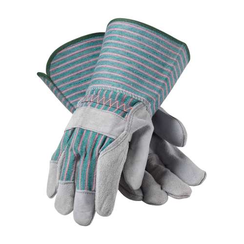 83-6663 Regular Grade Split Cowhide Leather Palm Glove with Fabric Back - Rubberized Gauntlet Cuff