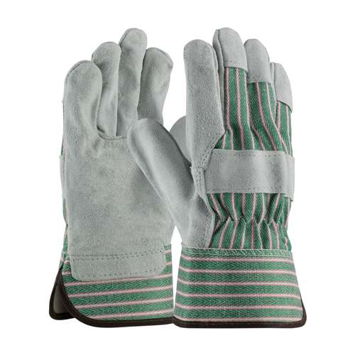 84-6532 Economy Grade Split Cowhide Leather Palm Glove with Fabric Back - Rubberized Safety Cuff