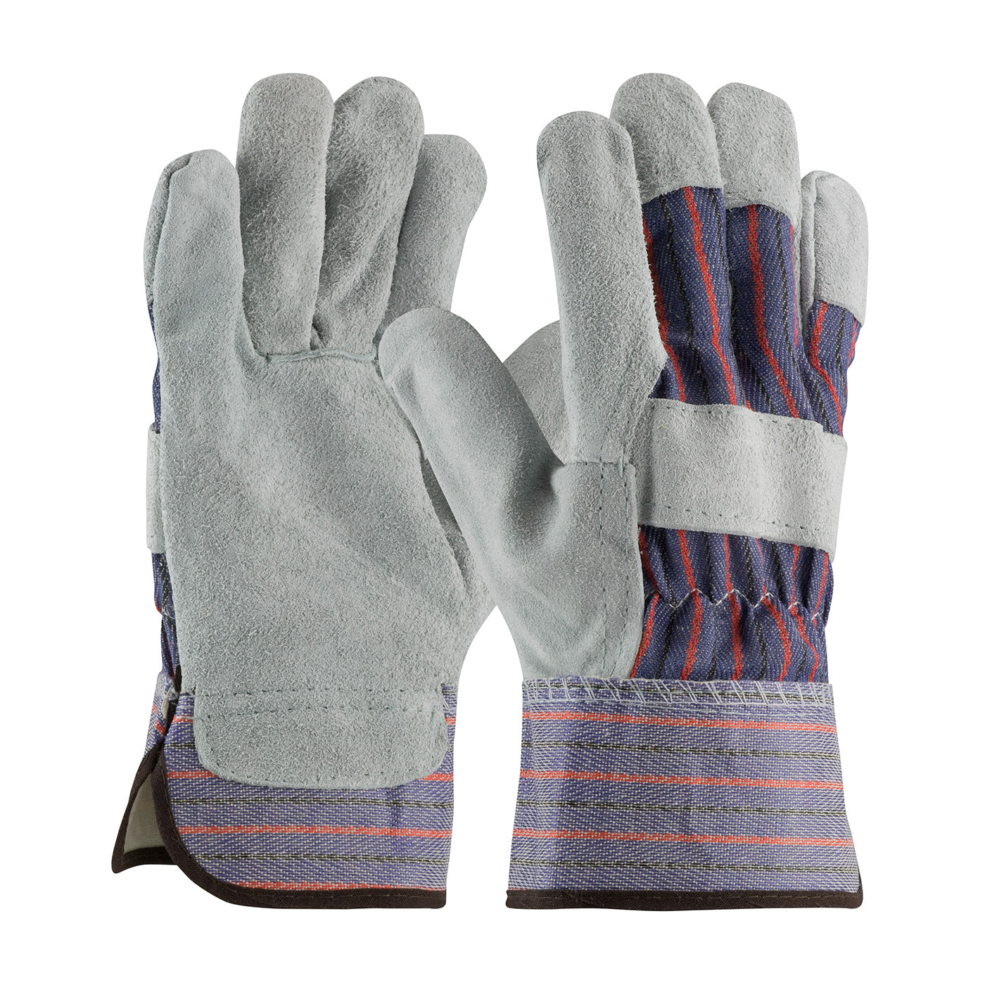 84-7532A Economy Grade Split Cowhide Leather Palm Glove with Fabric Back - Plasticized Safety Cuff