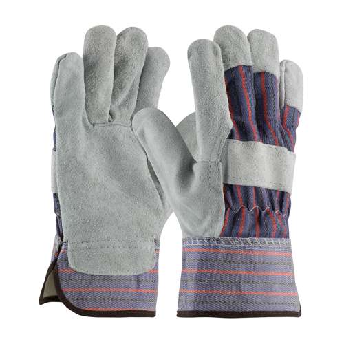 84-7532A Economy Grade Split Cowhide Leather Palm Glove with Fabric Back - Plasticized Safety Cuff