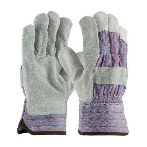 84-7532 Economy Grade Split Cowhide Leather Palm Glove with Fabric Back - Rubberized Safety Cuff