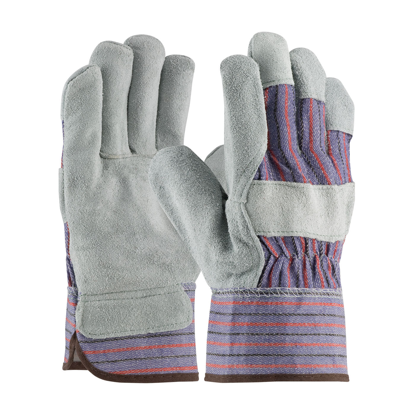 85-7500SC Industry Grade Split Cowhide Leather Palm Glove with Fabric Back - Starched Safety Cuff