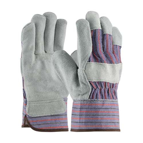 85-7500SC Industry Grade Split Cowhide Leather Palm Glove with Fabric Back - Starched Safety Cuff