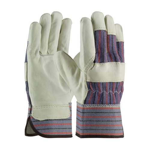 87-1563P Economy Grain Top Grain Cowhide Leather Palm Glove with Fabric Back - Rubberized Safety Cuff