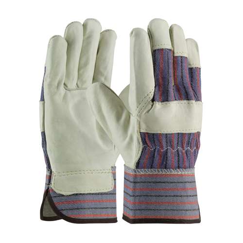 87-1563 Regular Grade Top Grain Cowhide Leather Palm Glove with Fabric Back - Rubberized Safety Cuff